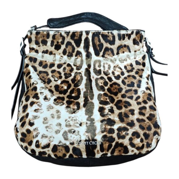 Jimmy Choo Animal Print Hobo Bag Fur & Leather Designer Handbag - Picture 8 of 16